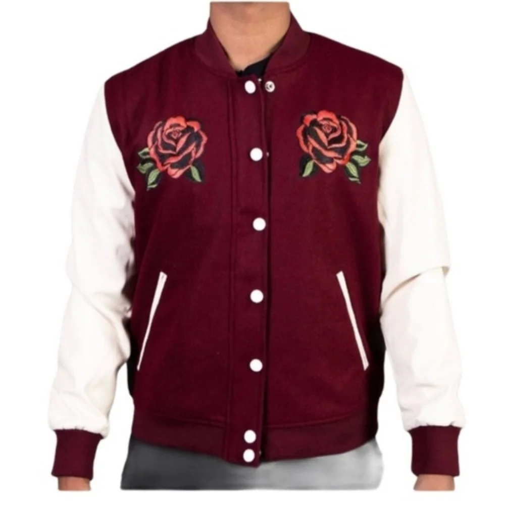 Lifted Anchors Windsor Varsity Letterman Jacket Embroidered Anchor Roses